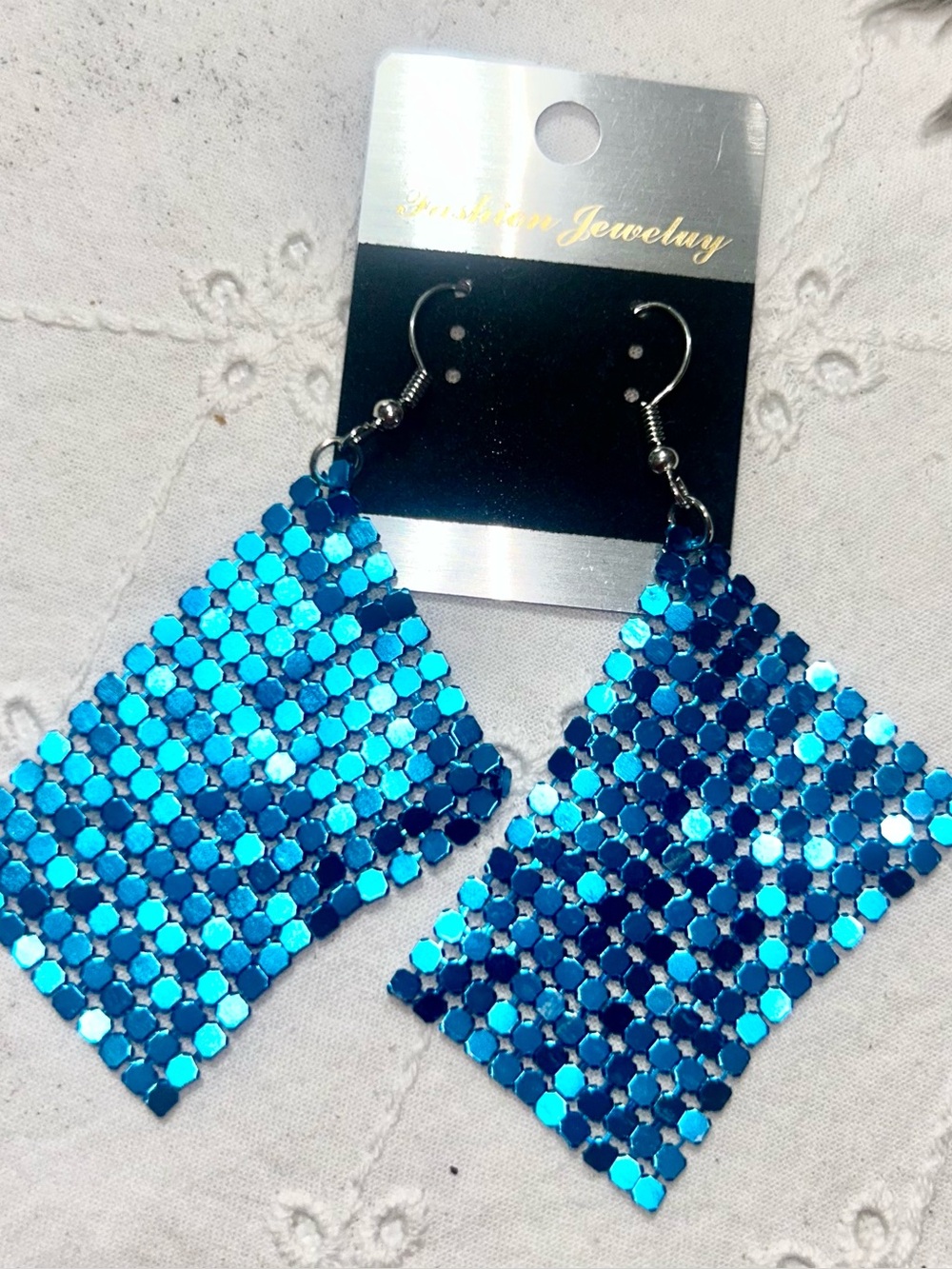 Fashion Jewelry Shimmering Blue Sequin Dangle Earrings